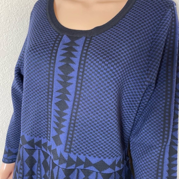 Nina Leonard Black And Blue Geometric Patterned 3/4 Sleeved Sweater Dress SZ XL - Picture 5 of 12